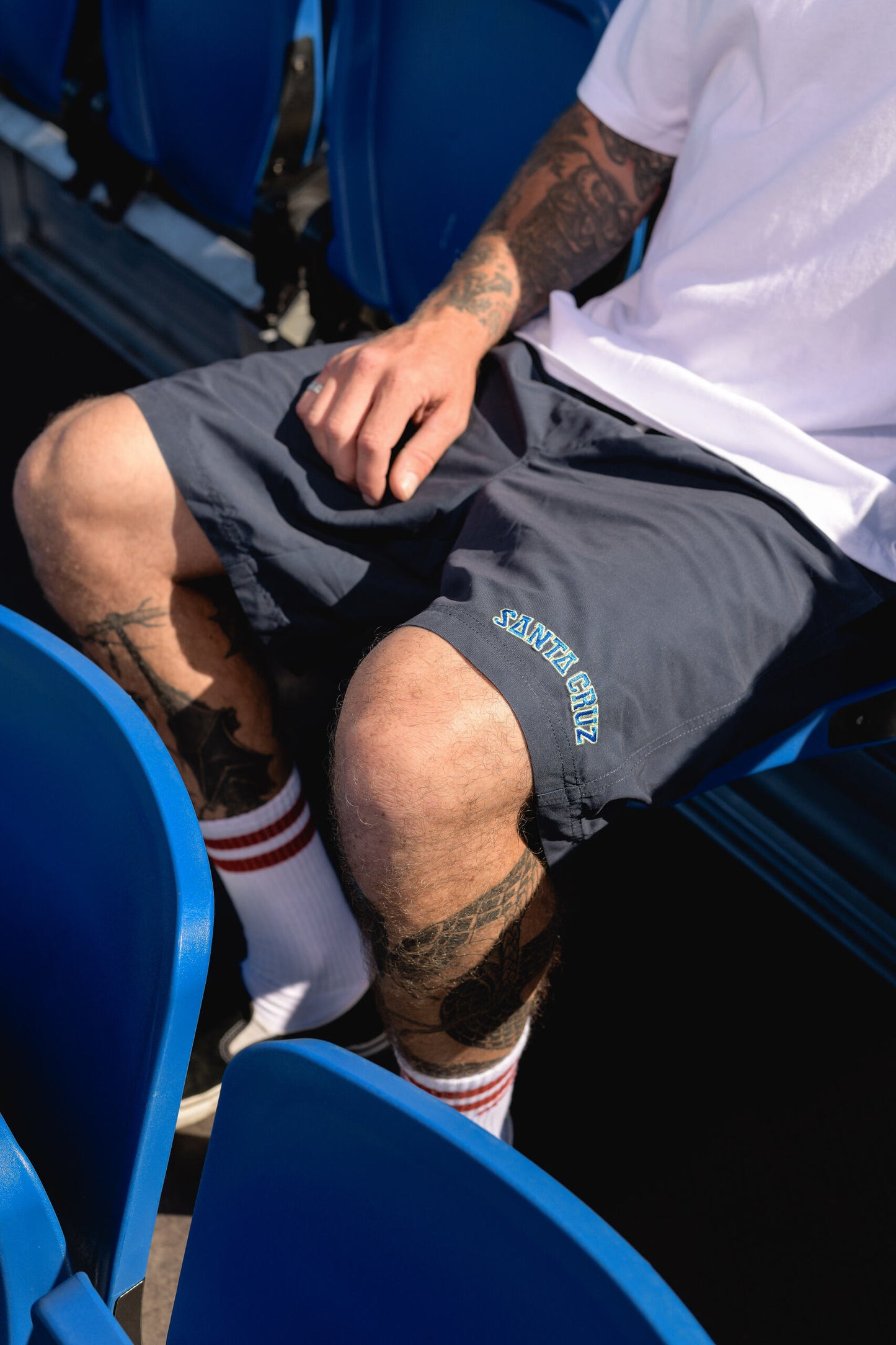Collegiate Strip Men's Beach Shorts Navy