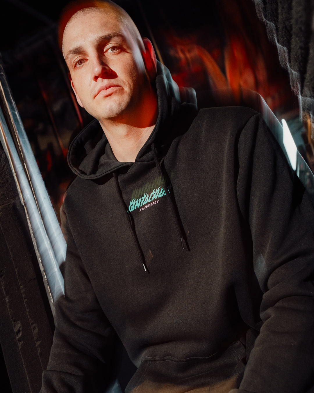 Stacked Handled Strip Men's Pullover Hoodie Off Black