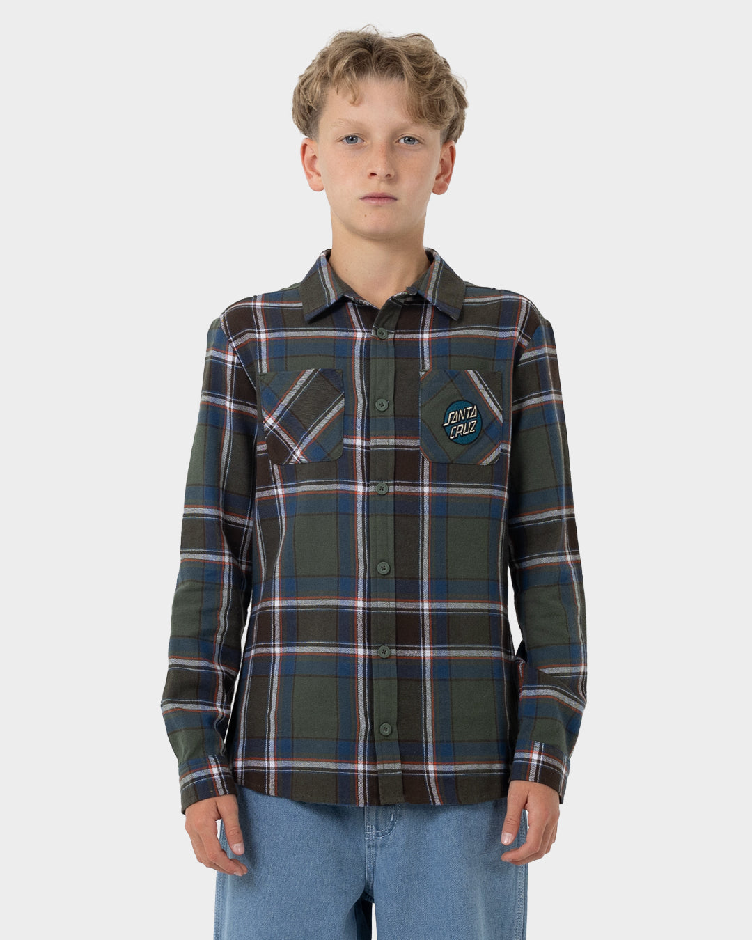 Shred Boys Long Sleeve Button Up Shirt Moss