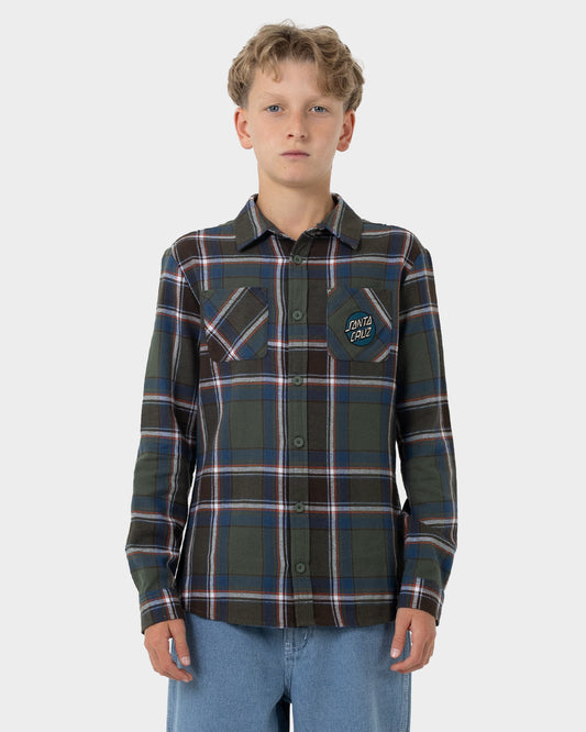 Shred Boys Long Sleeve Button Up Shirt Moss