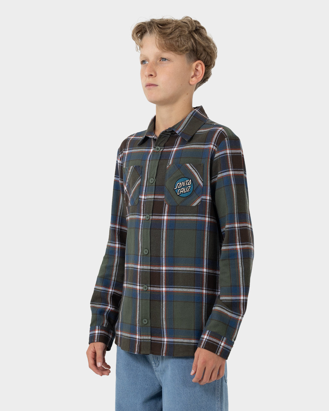 Shred Boys Long Sleeve Button Up Shirt Moss