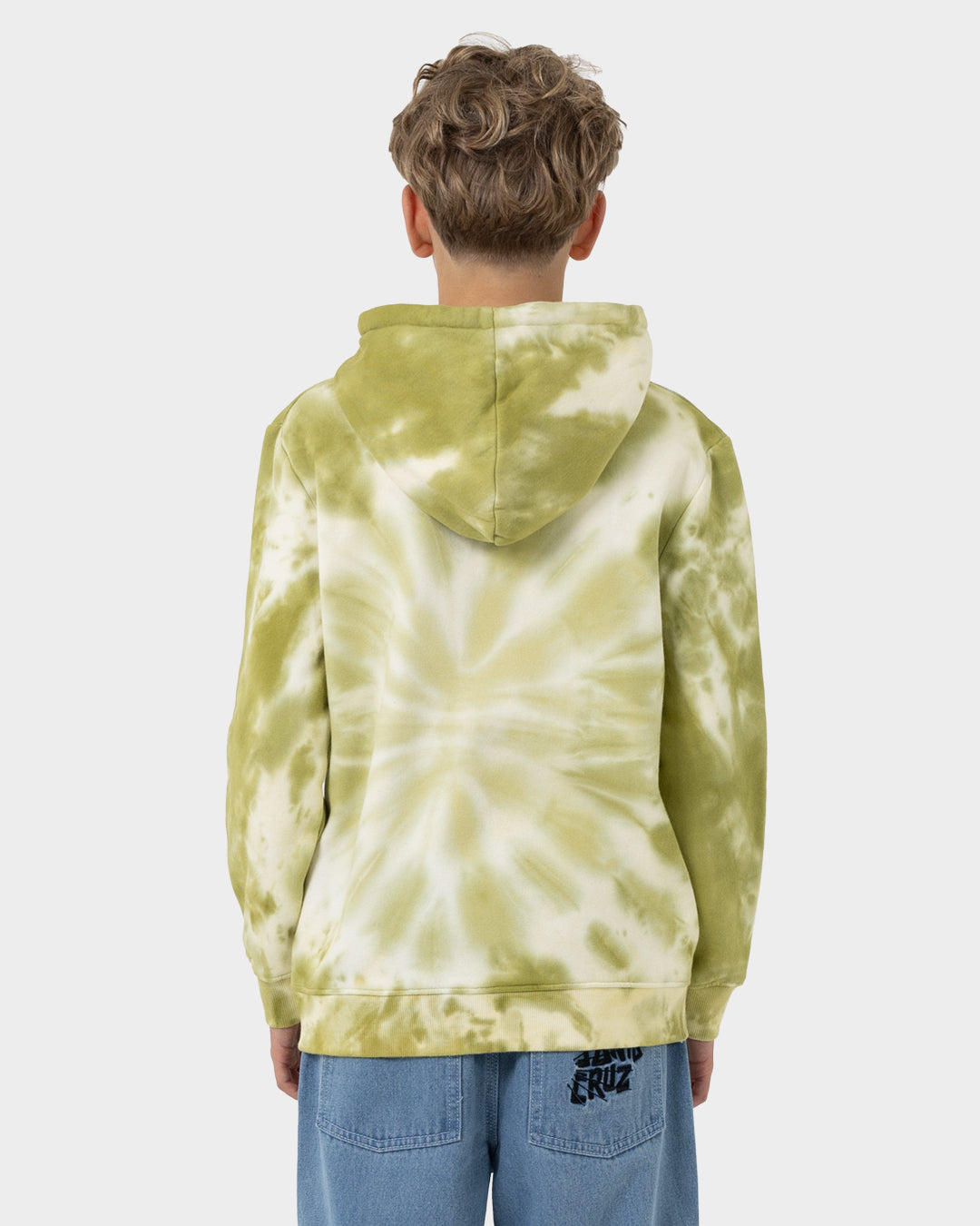 Check Waste Dot Boys Pullover Hoodie Moss Tie Dye