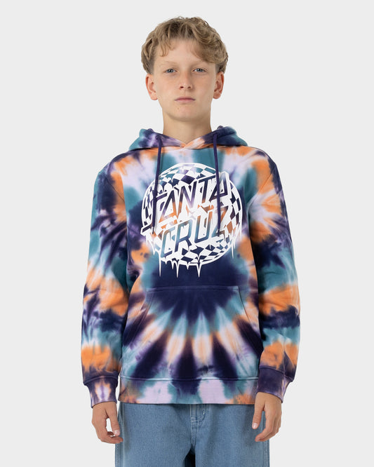 Check Waste Dot Boys Pullover Hoodie Navy Tie Dye