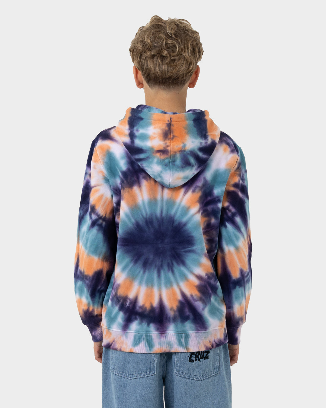 Check Waste Dot Boys Pullover Hoodie Navy Tie Dye