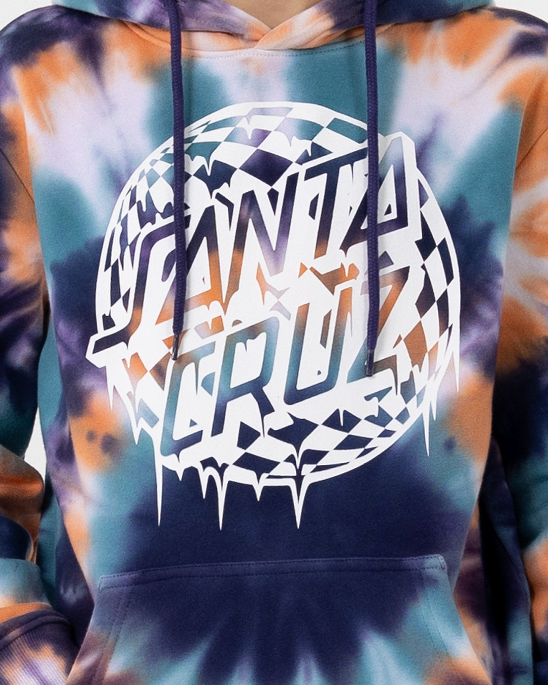 Check Waste Dot Boys Pullover Hoodie Navy Tie Dye