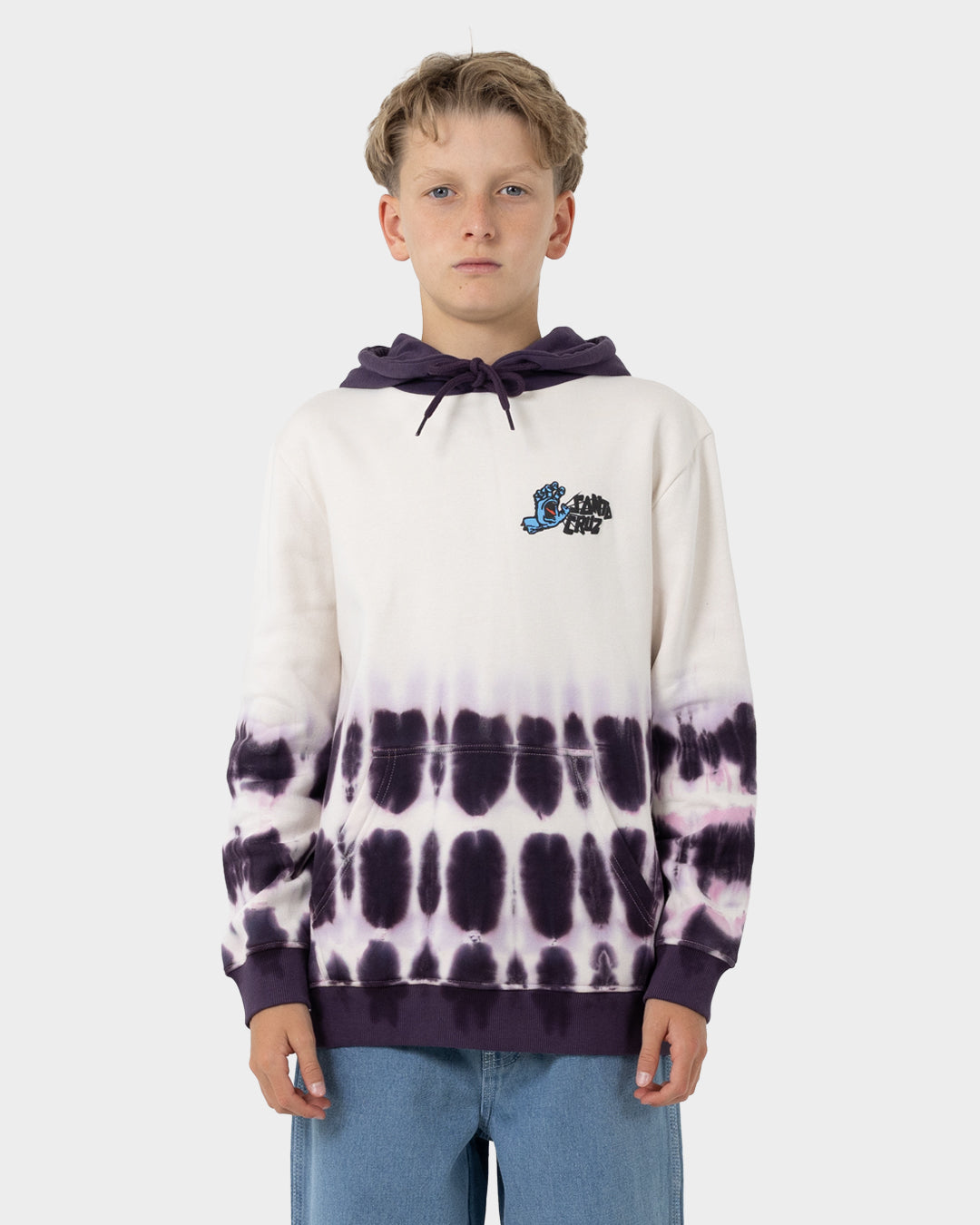 Yelling Hand Boys Pullover Hoodie Cream-purple Tie Dye