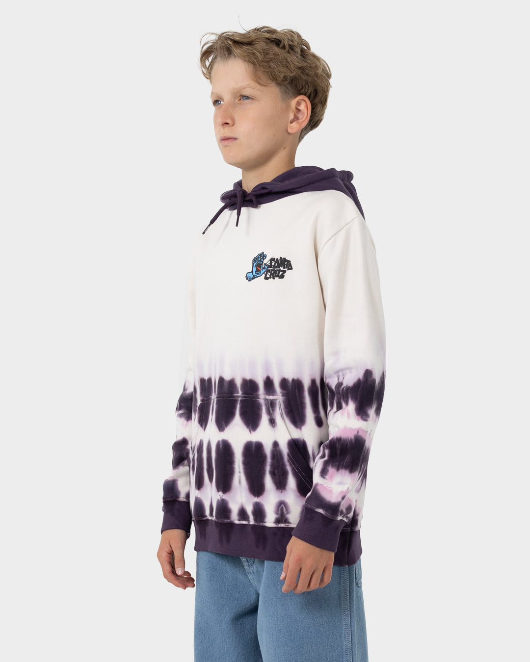 Yelling Hand Boys Pullover Hoodie Cream-purple Tie Dye