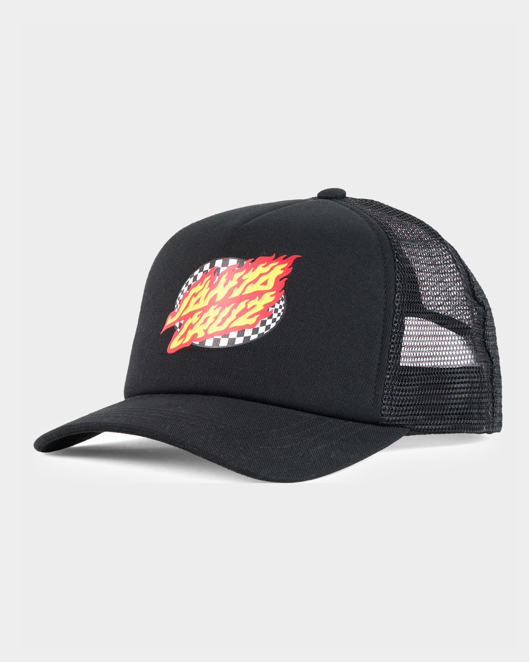 Oval Check Flame Dot Boys Trucker Cap Black