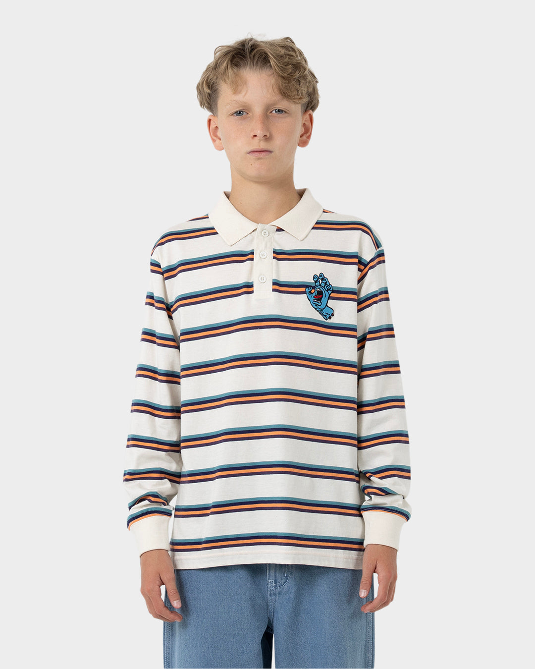 Horizon Long Sleeve Boys Polo T-shirt Cream Stripe