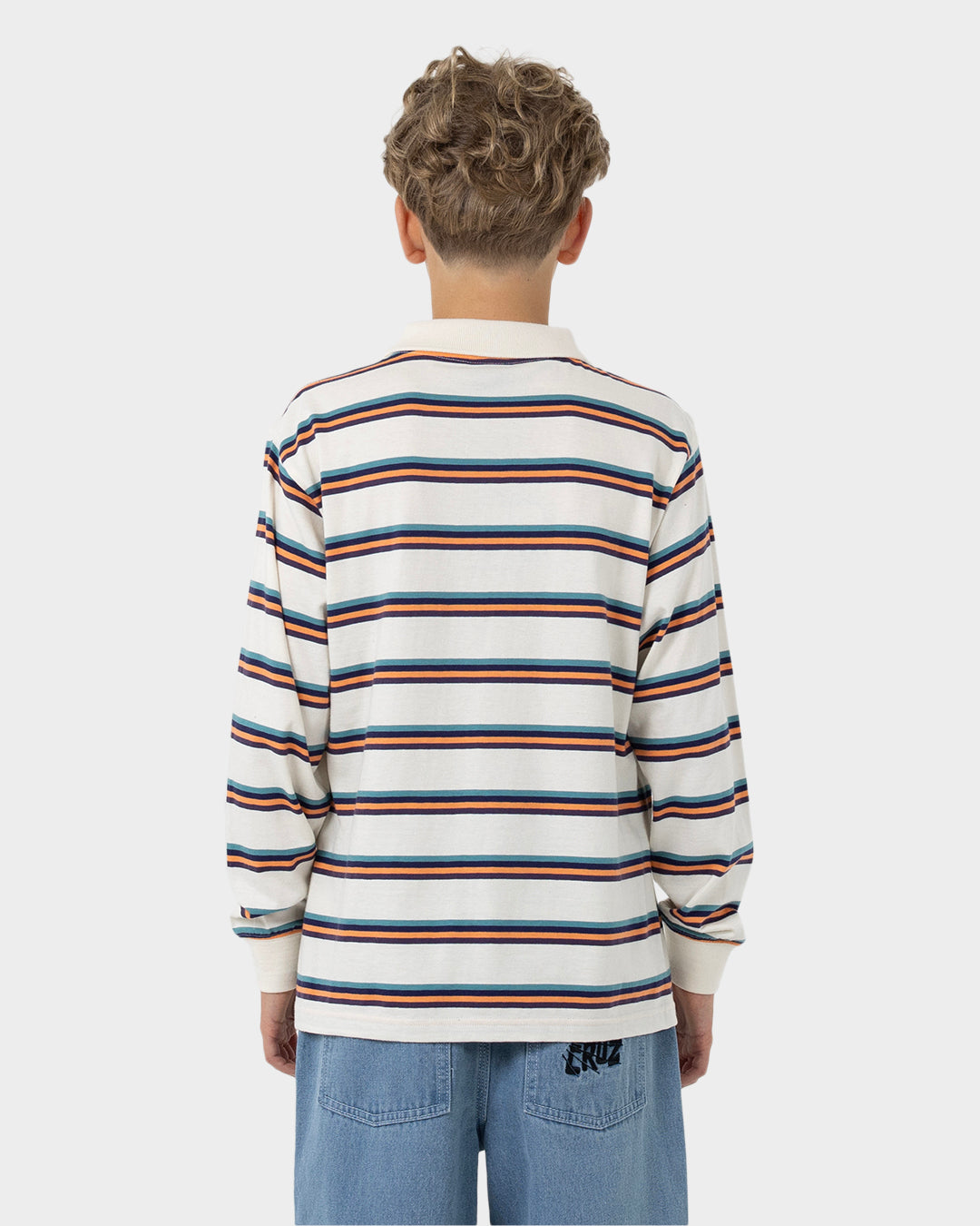 Horizon Long Sleeve Boys Polo T-shirt Cream Stripe