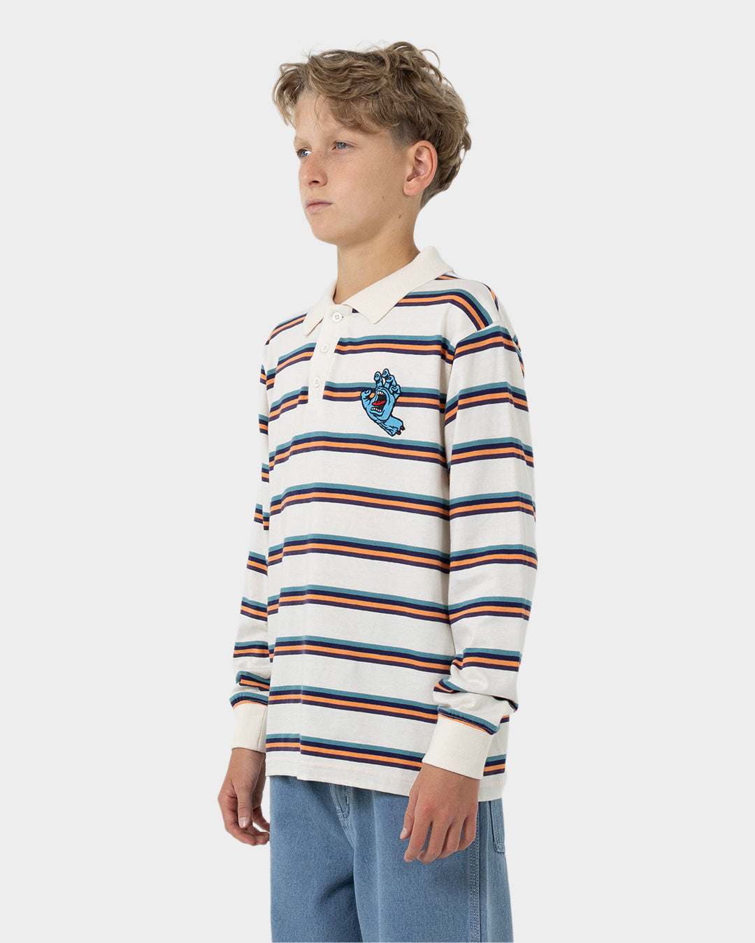 Horizon Long Sleeve Boys Polo T-shirt Cream Stripe
