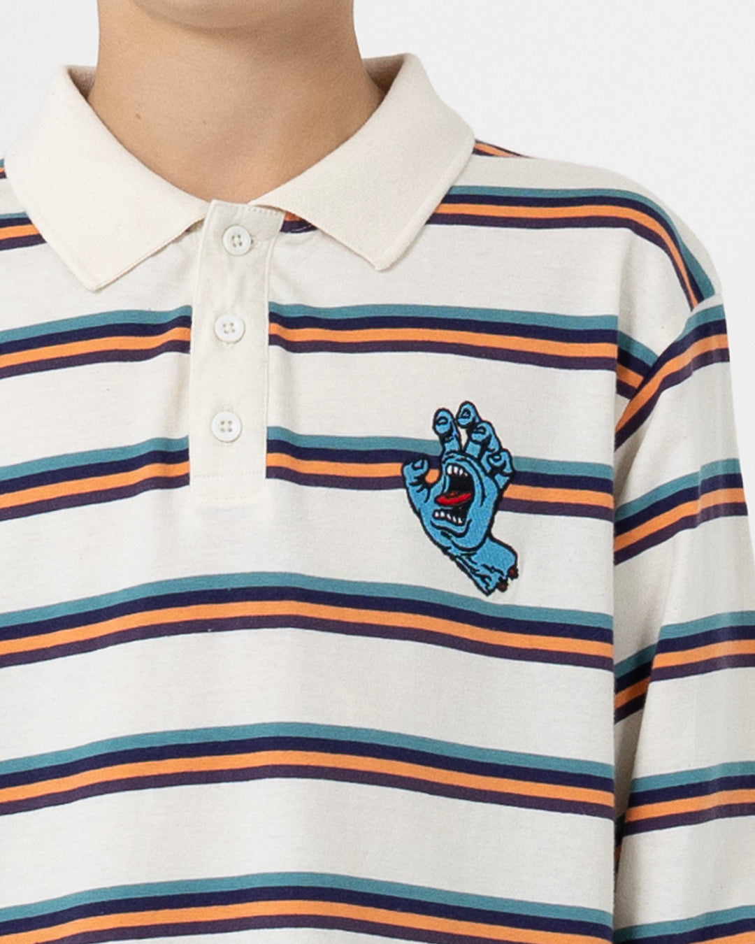 Horizon Long Sleeve Boys Polo T-shirt Cream Stripe