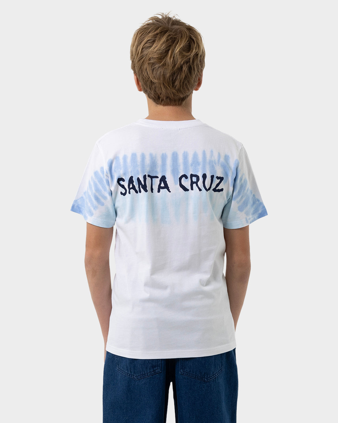 Screaming Mouth Mono Strip Boys T-Shirt Light Blue Tie Dye