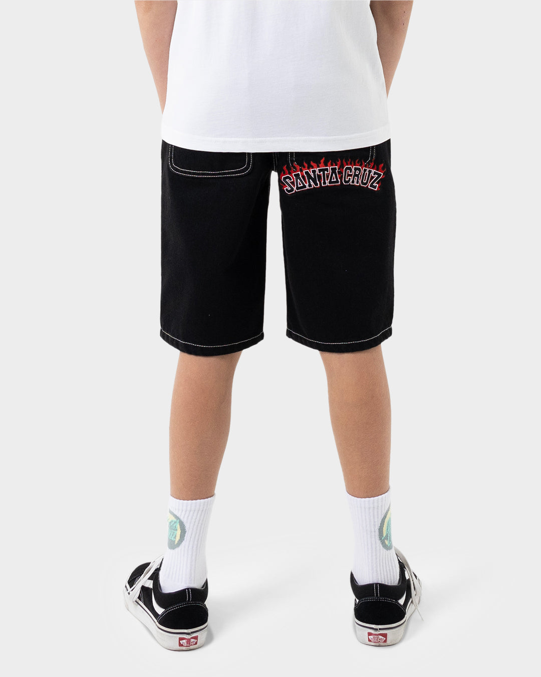 Flamed Collegiate Arch Boys Jean Shorts Black