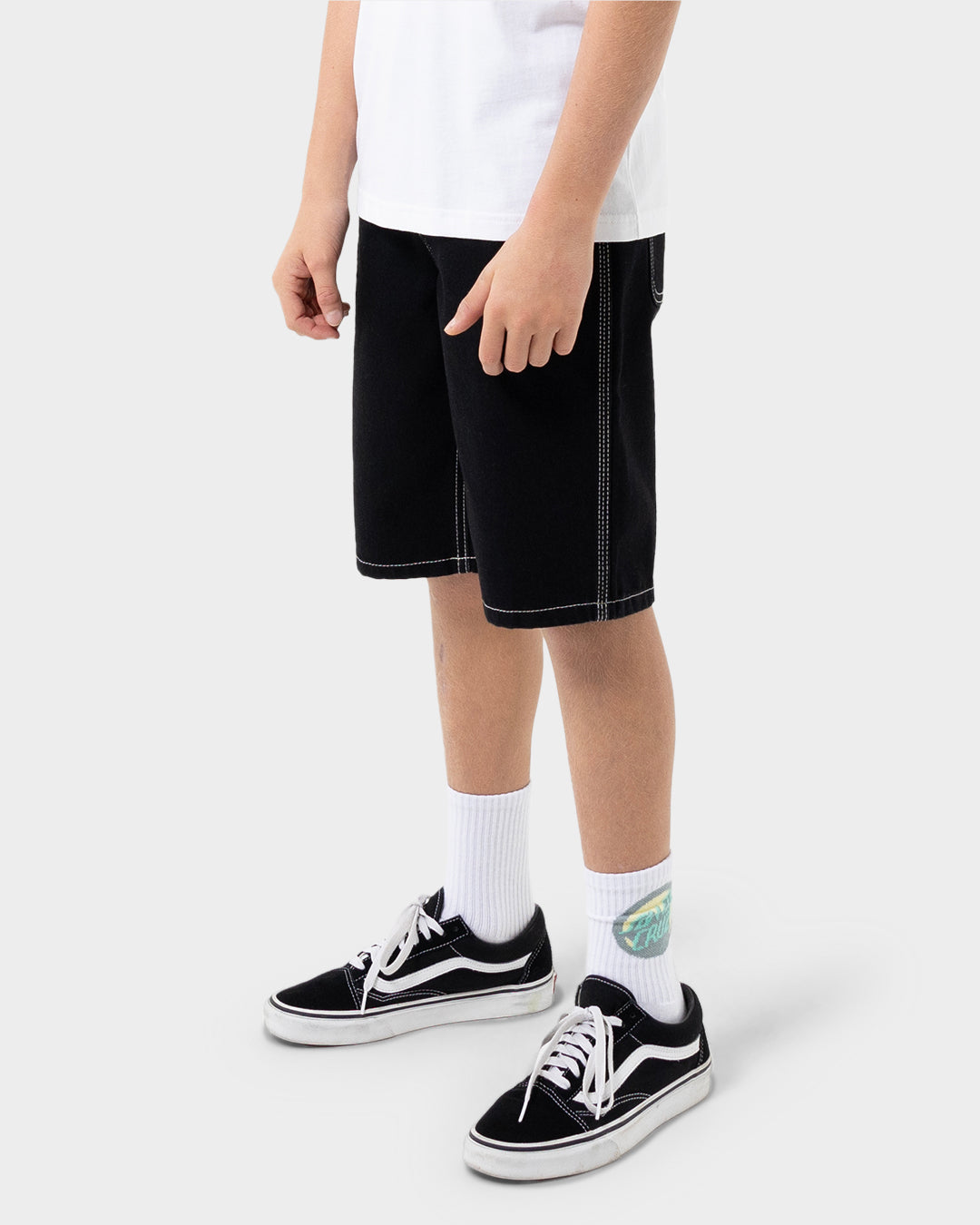 Flamed Collegiate Arch Boys Jean Shorts Black