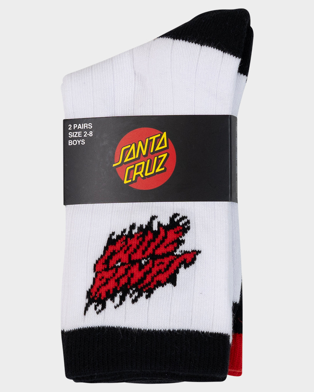 Flamed Stack Boys Crew Socks (2 Pack) White-black