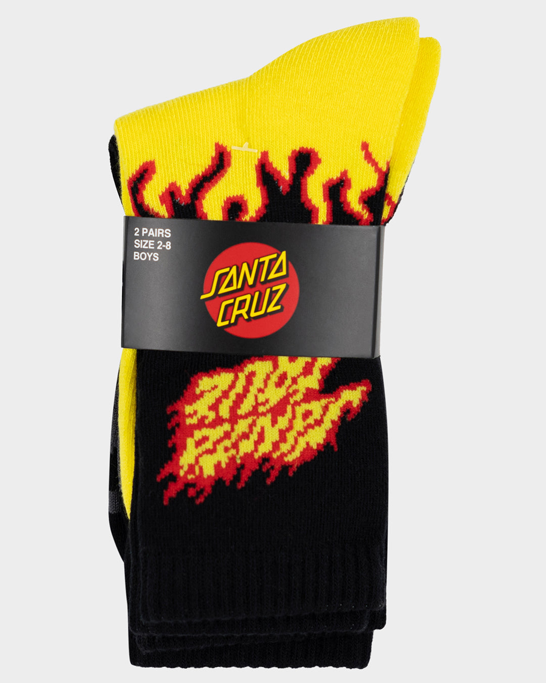 Flaming Stack Boys Crew Socks 2 Pack Yellow-black