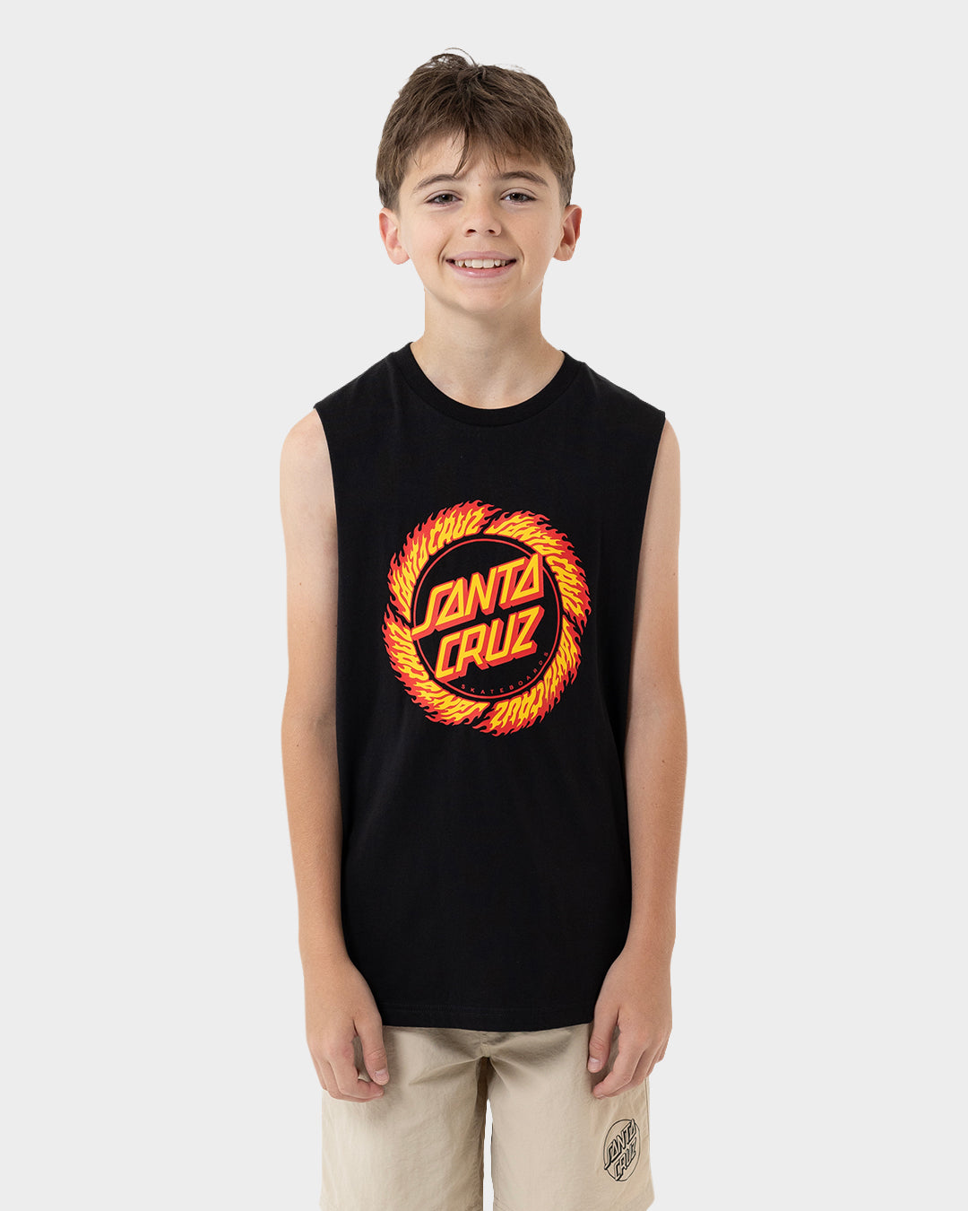 Flame Ringed Dot Boys Muscle T-shirt Black