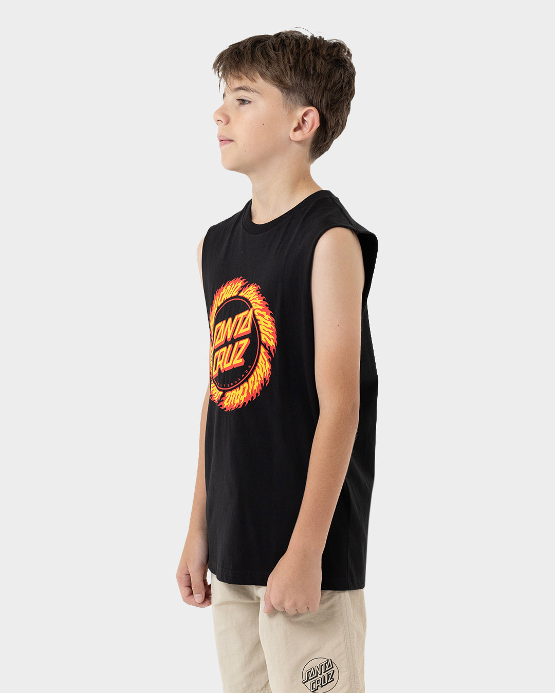 Flame Ringed Dot Boys Muscle T-shirt Black