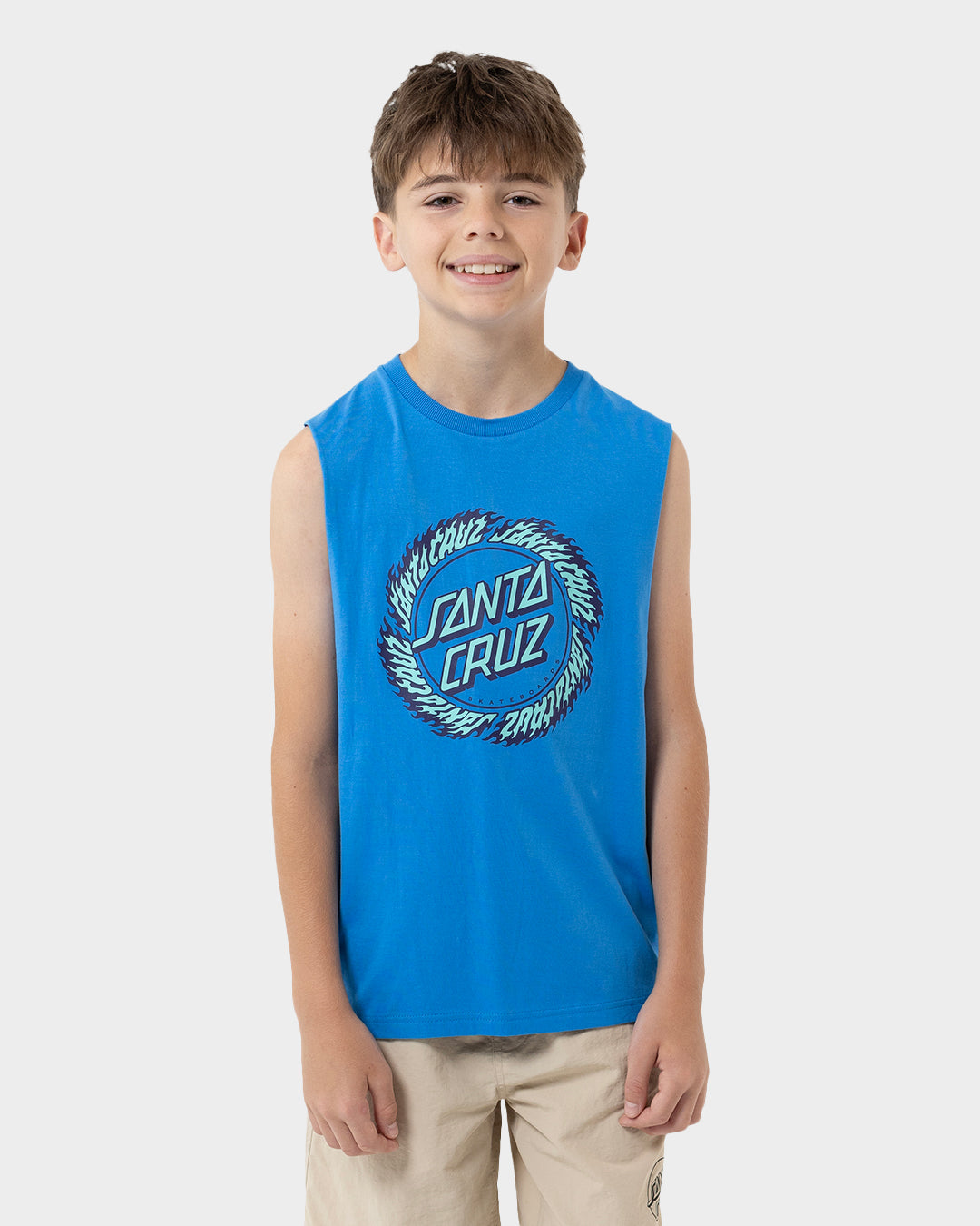 Flame Ringed Dot Boys Muscle T-shirt Blue