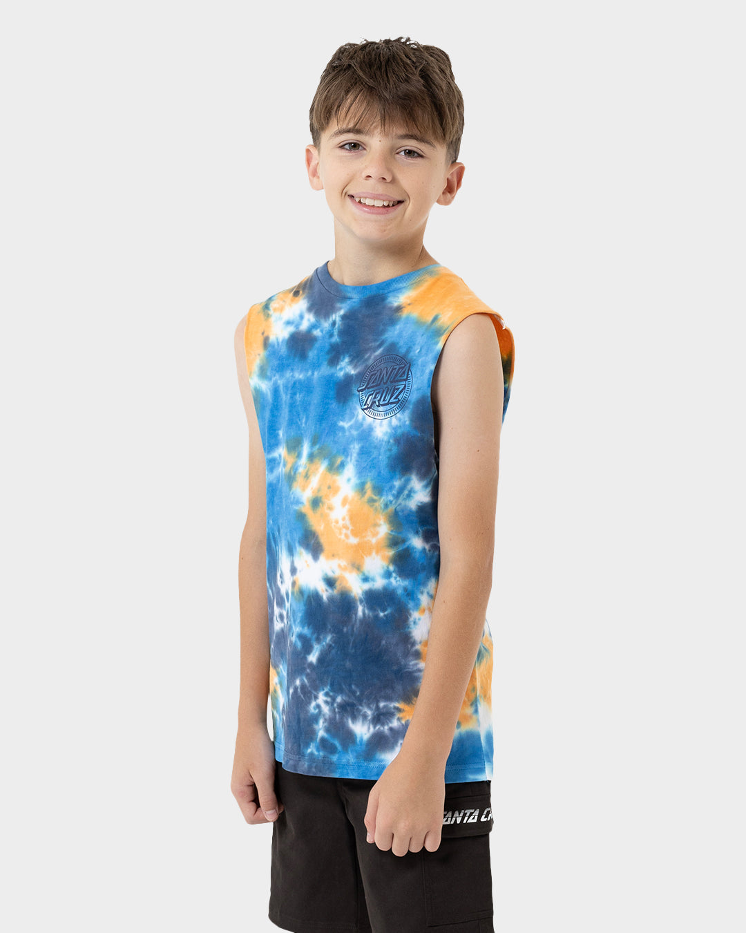 Industrial Dot Mono Boys Muscle T-shirt Blue Tie Dye