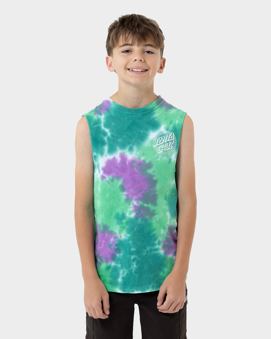 Industrial Dot Mono Boys Muscle T-shirt Light Green Tie Dye