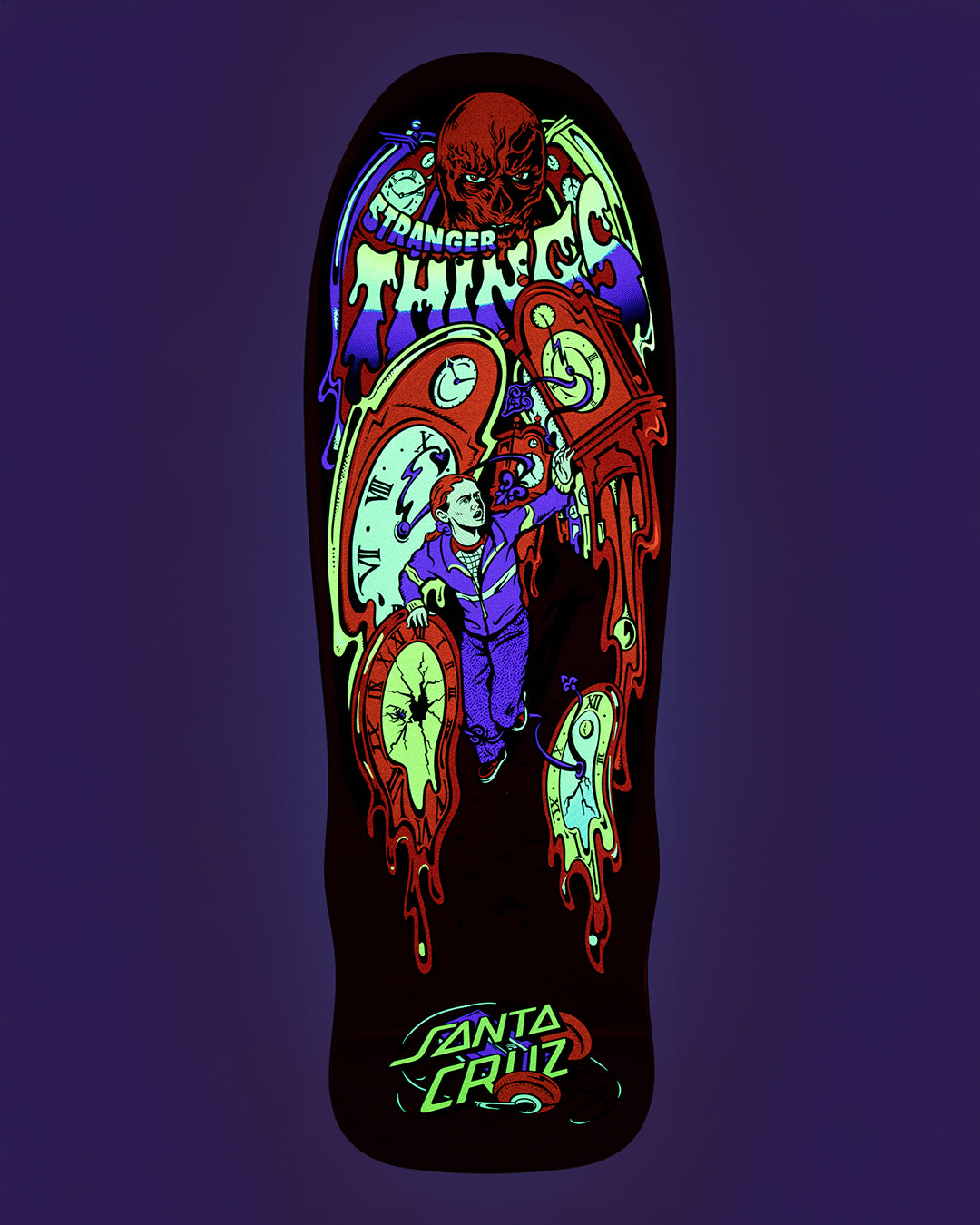 9.7in Stranger Things Grabke Max Melting Clock Santa Cruz Skateboard Deck