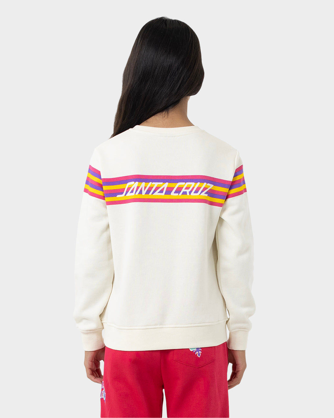 SC Rainbow Strip Girls Slim Fit Sweater Off White