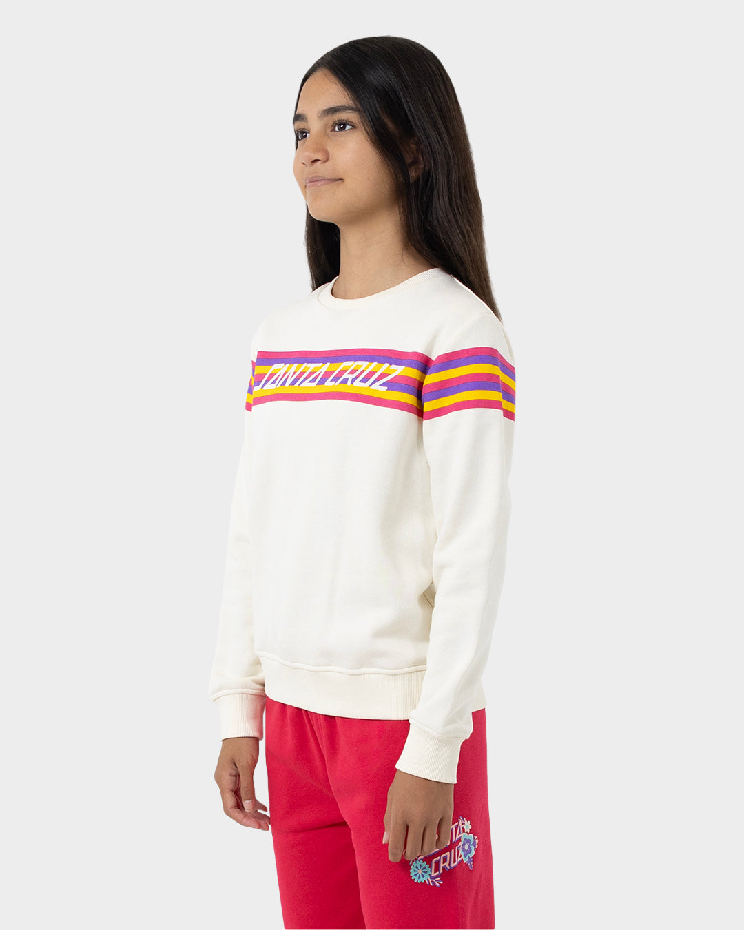 SC Rainbow Strip Girls Slim Fit Sweater Off White