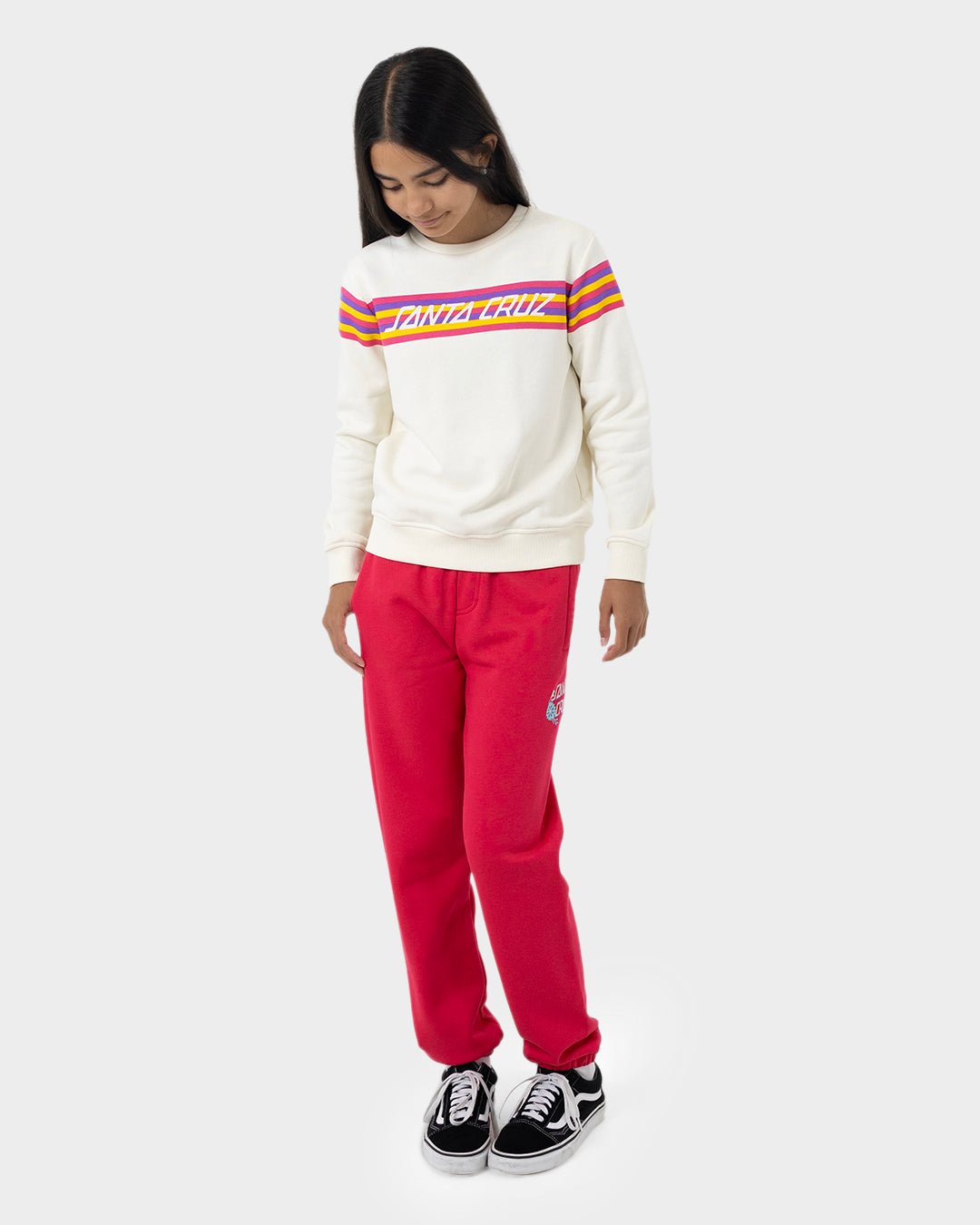 SC Rainbow Strip Girls Slim Fit Sweater Off White