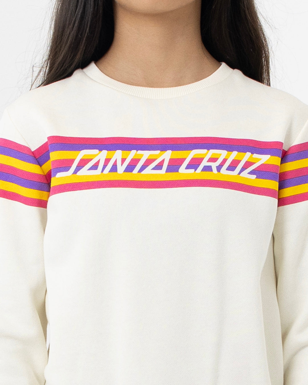 SC Rainbow Strip Girls Slim Fit Sweater Off White