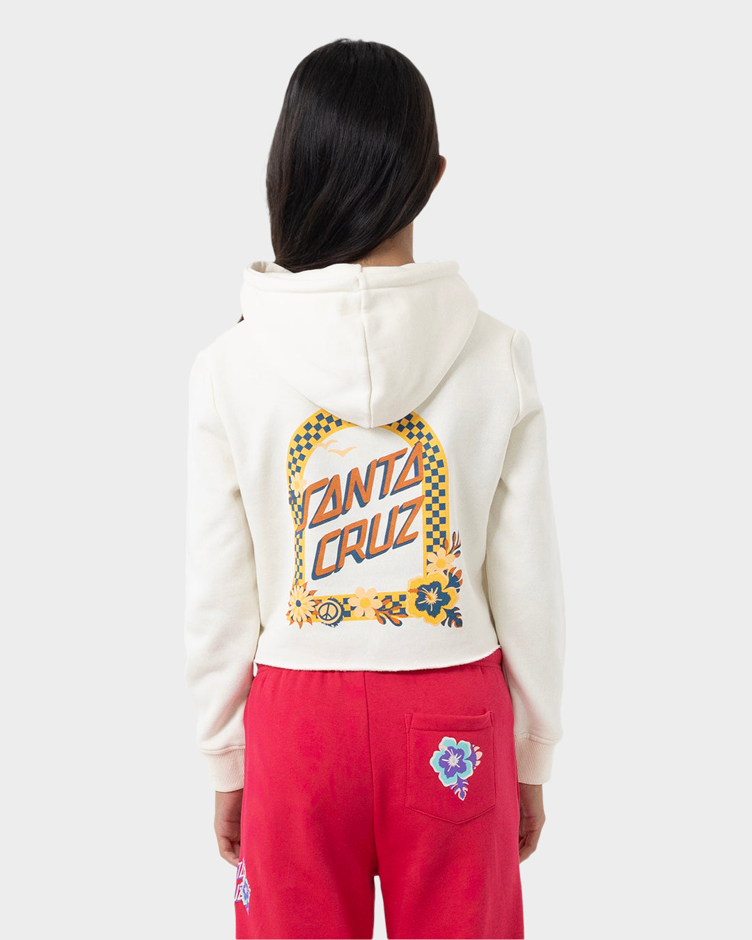 Free Spirit Floral Girls Cropped Pullover Hoodie Cream