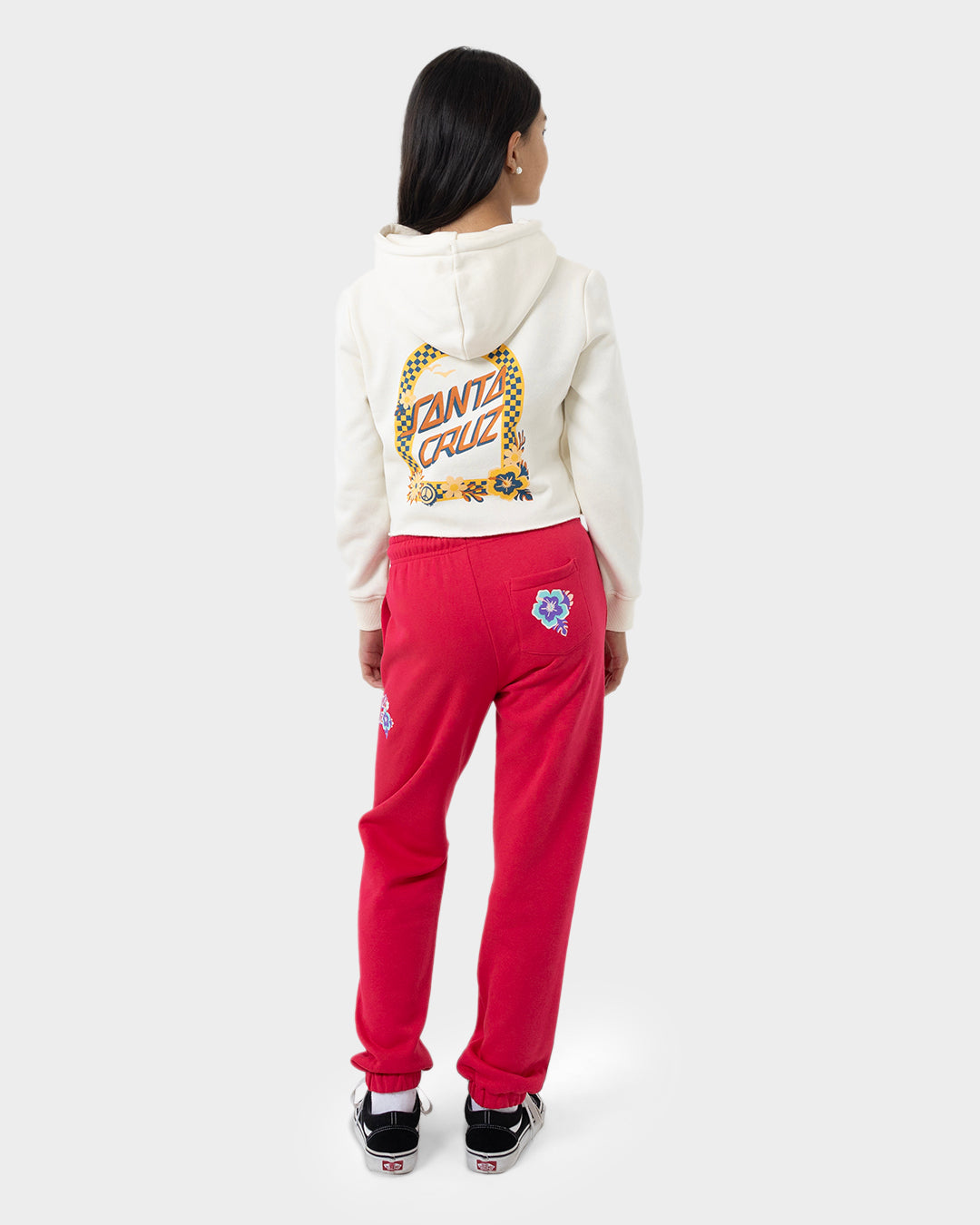 Free Spirit Floral Girls Cropped Pullover Hoodie Cream