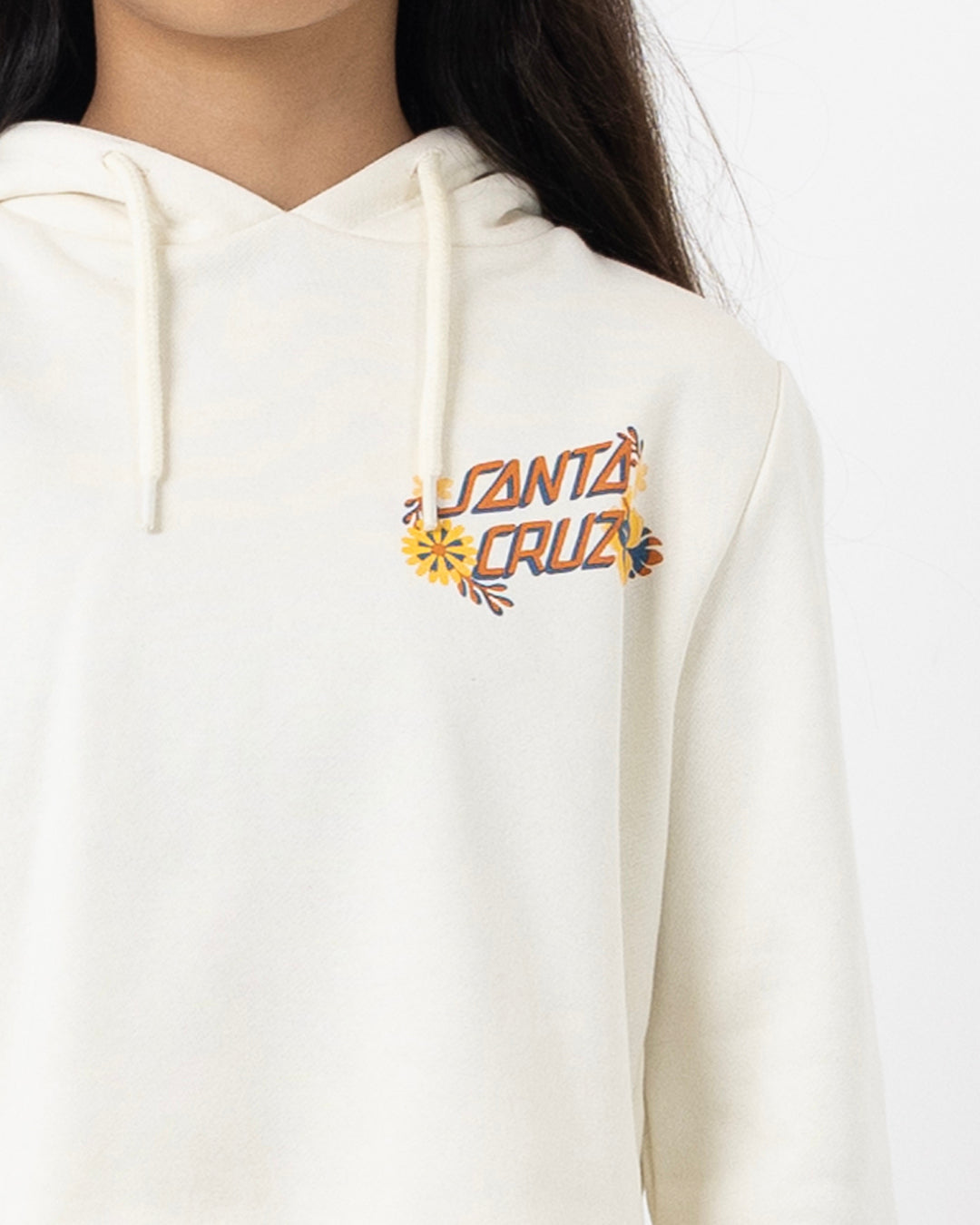 Free Spirit Floral Girls Cropped Pullover Hoodie Cream