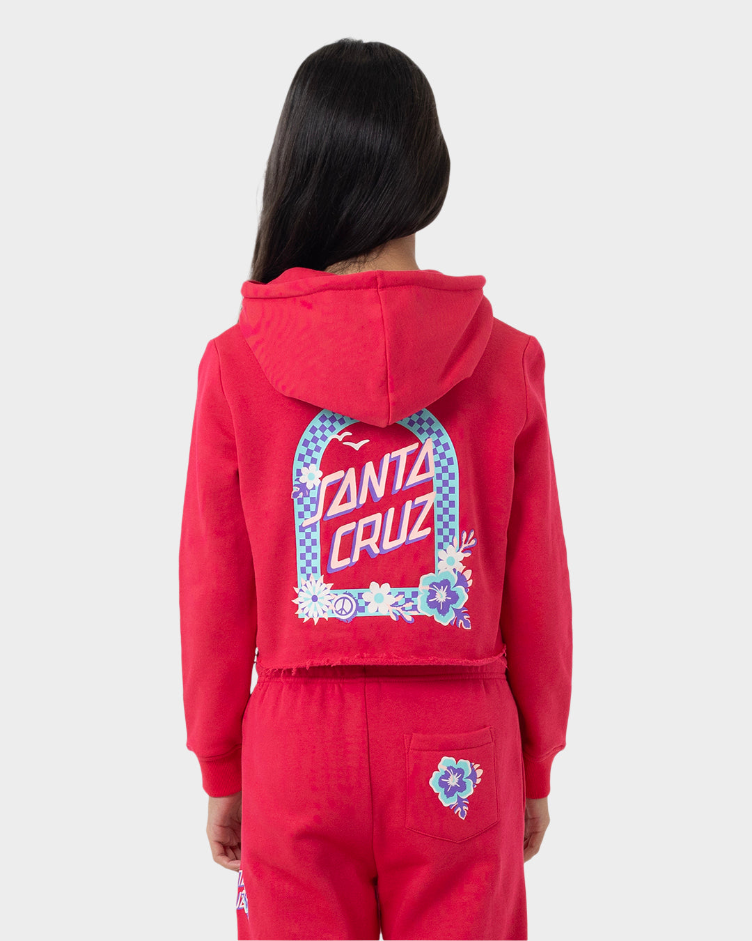 Free Spirit Floral Girls Cropped Pullover Hoodie Rose