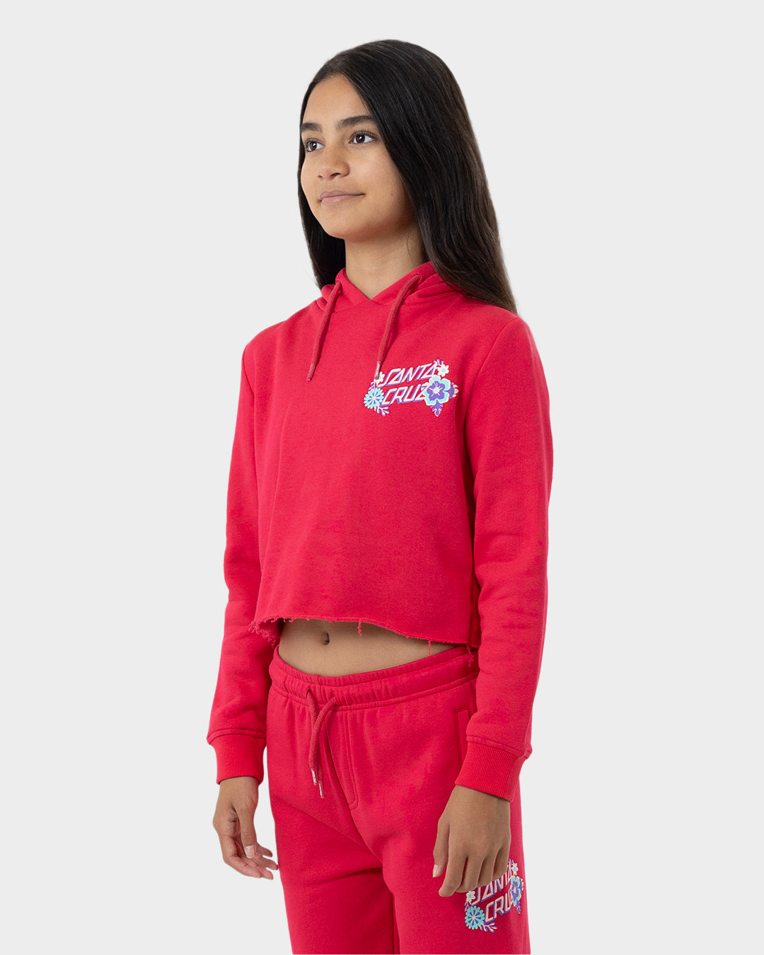 Free Spirit Floral Girls Cropped Pullover Hoodie Rose