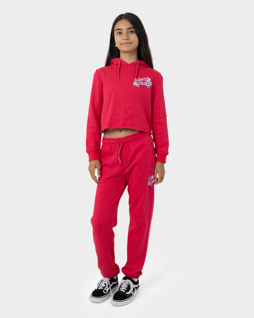 Free Spirit Floral Girls Cropped Pullover Hoodie Rose