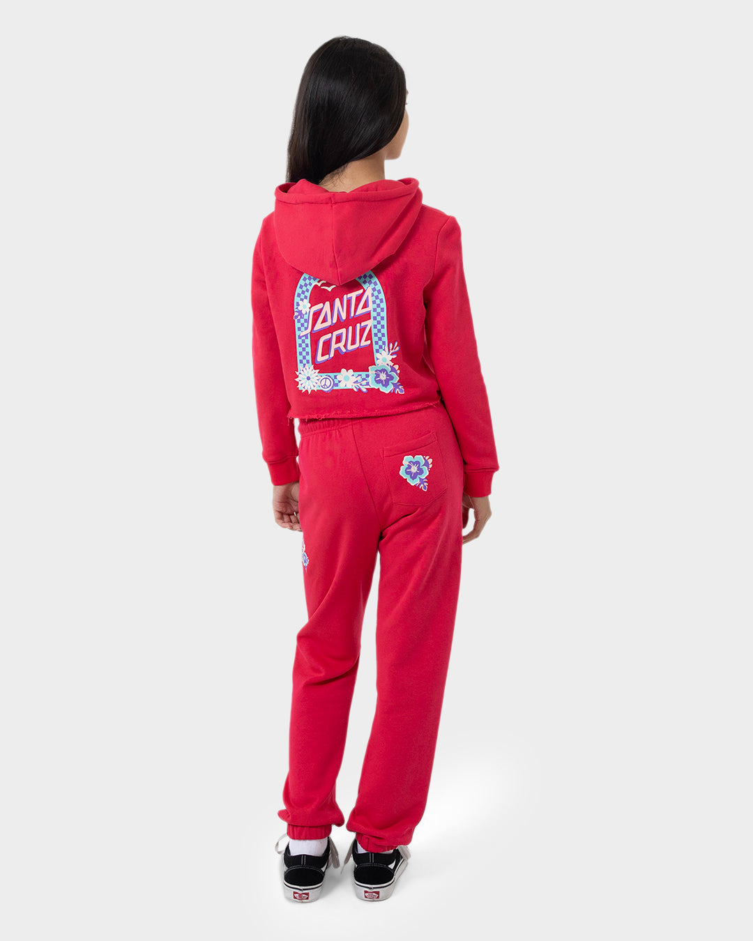 Free Spirit Floral Girls Cropped Pullover Hoodie Rose