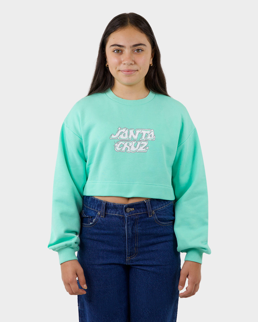 Glint Stack Santa Cruz Girls Cropped Sweater Light Green Santa Cruz Skateboards ANZ