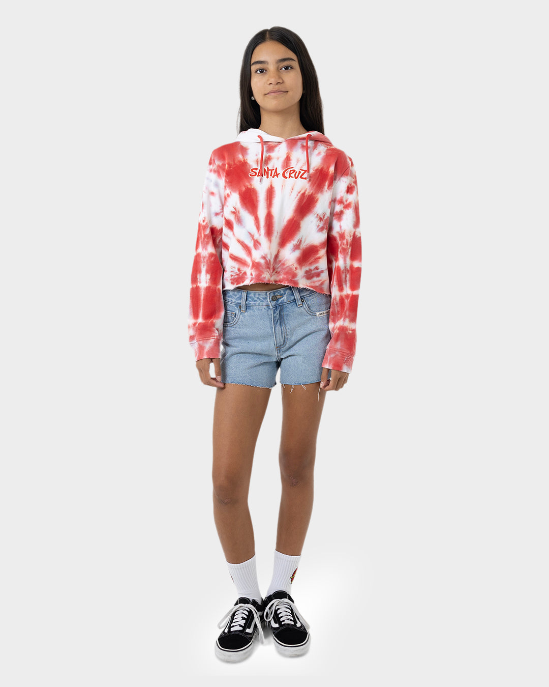 SC Tropic Strip Girls Cropped Hoodie Rose Tie Dye