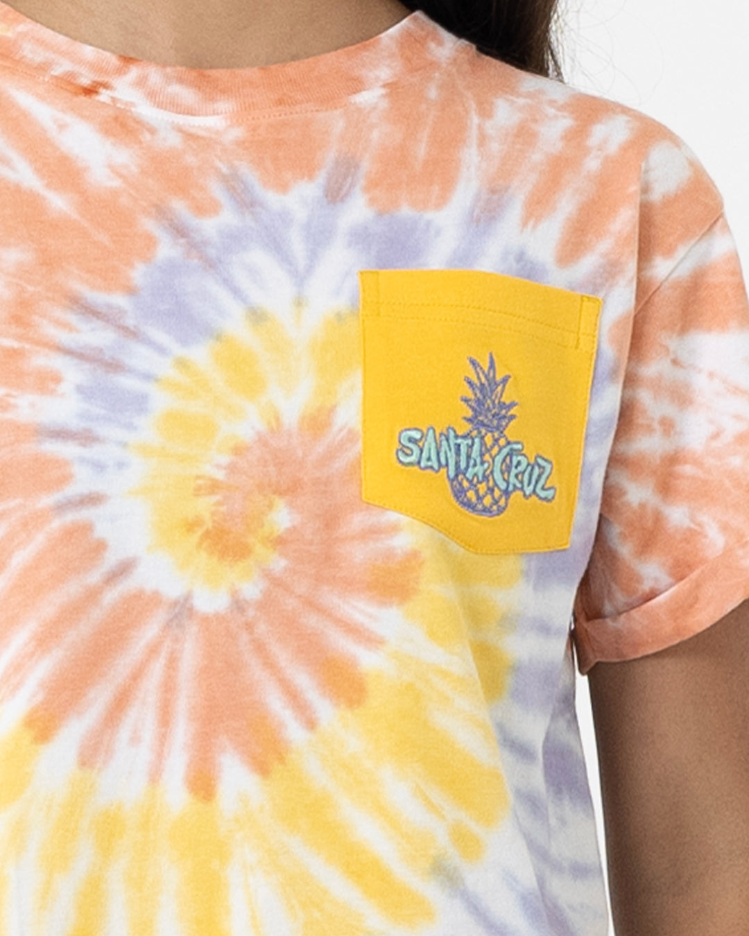 SC Tropic Strip Girls Cropped Pocket T-Shirt Gold Tie Dye