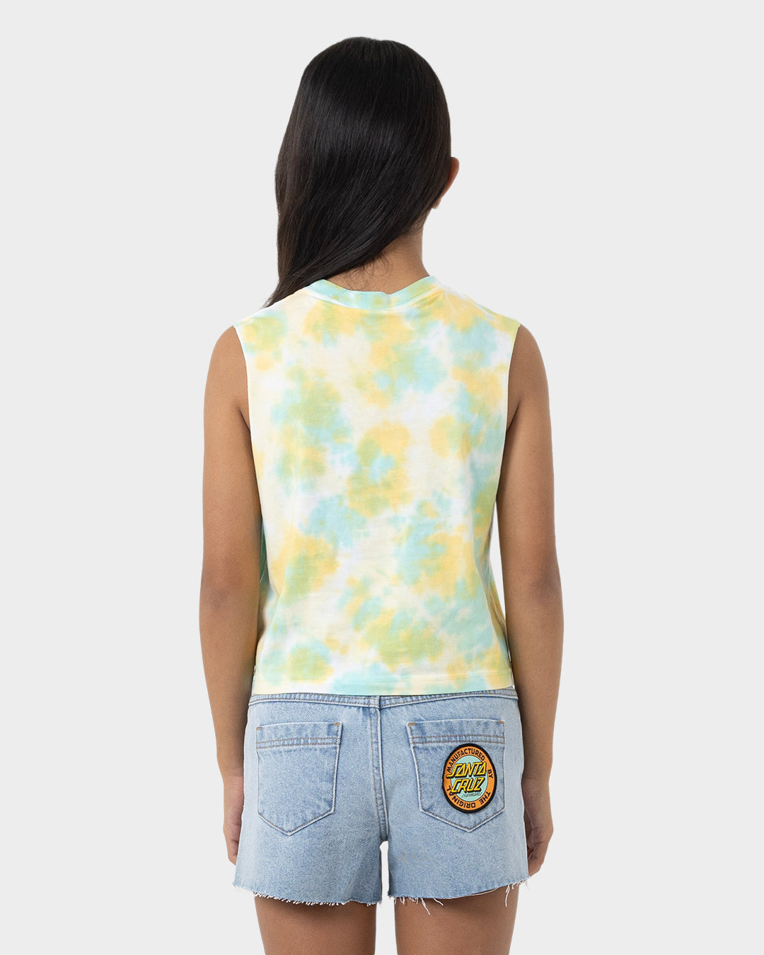 MFG Dot Mono Girls Cropped Muscle T-Shirt Light Green Tie Dye