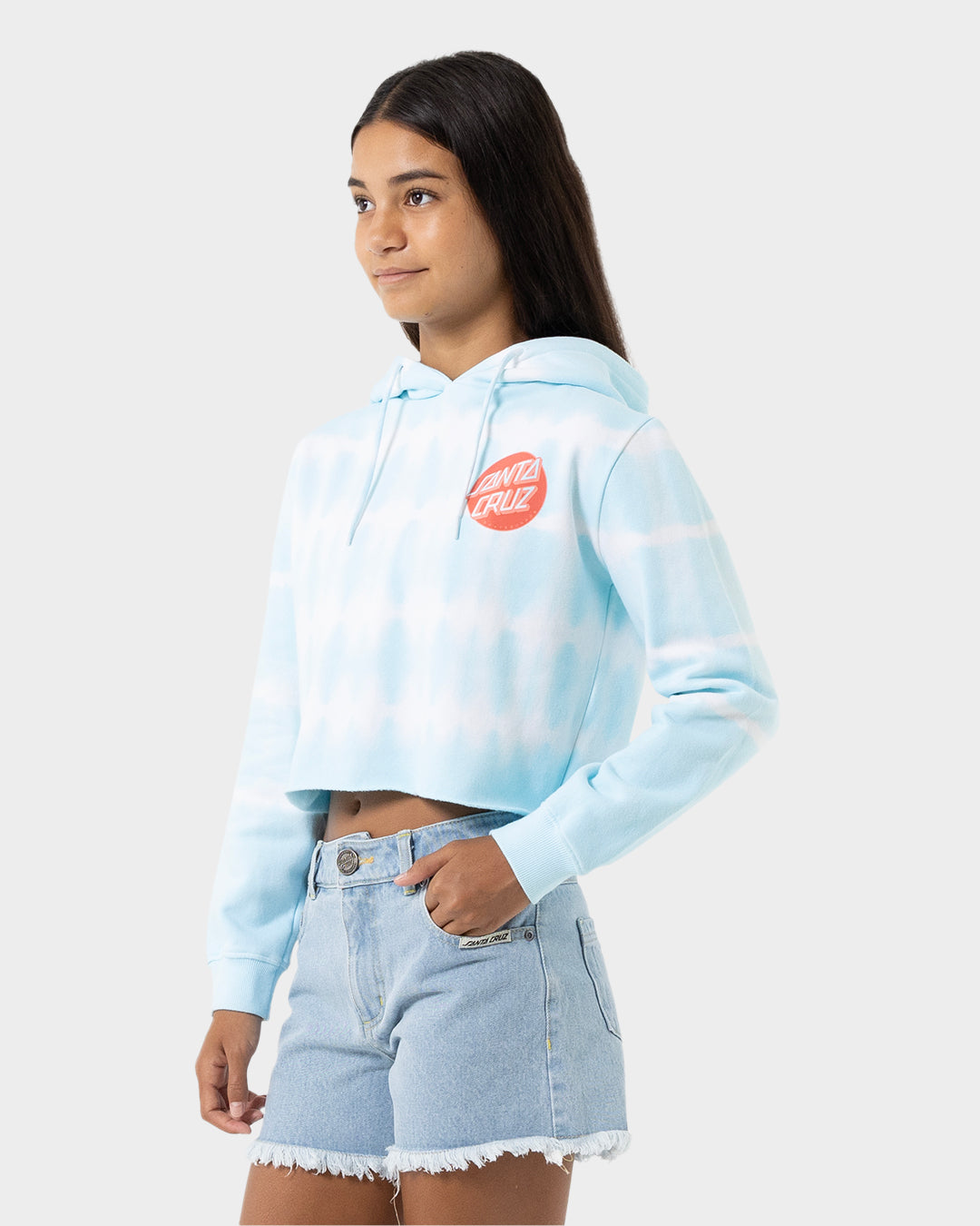 Other Dot Redux Girls Cropped Hoodie Aqua Tie Dye