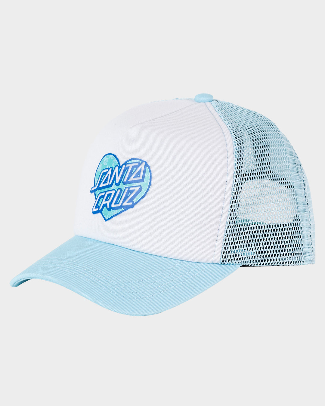 Checker Heart Dot Girls Trucker Hat Aqua