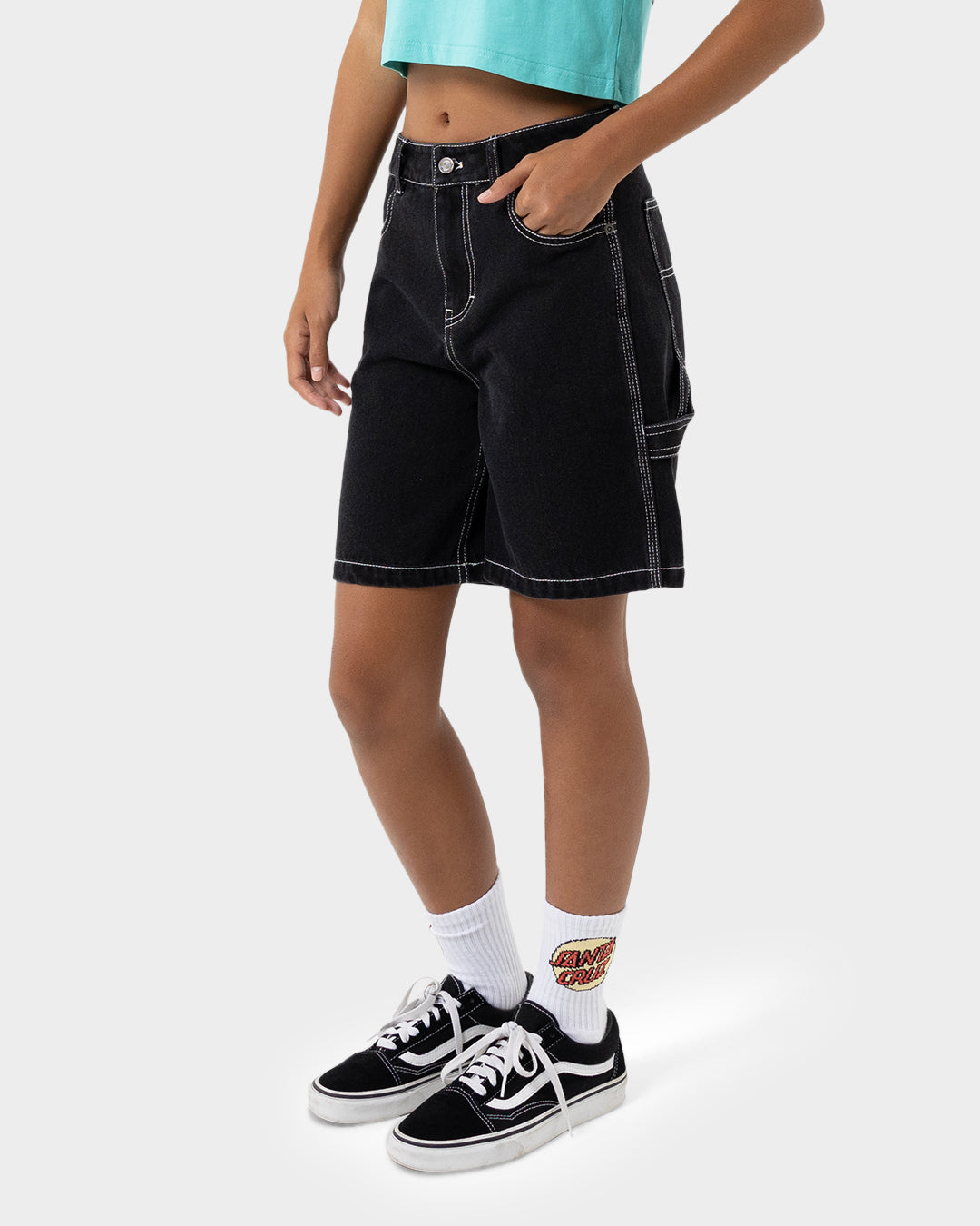 Groovy Stack Girls Carpenter Jean Shorts Black