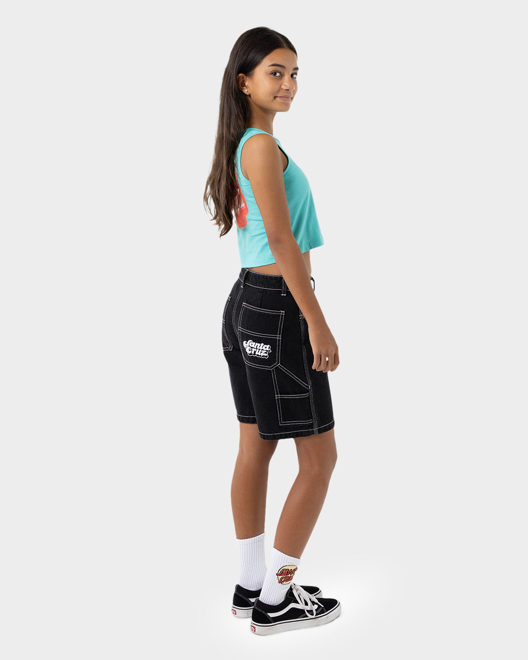 Groovy Stack Girls Carpenter Jean Shorts Black