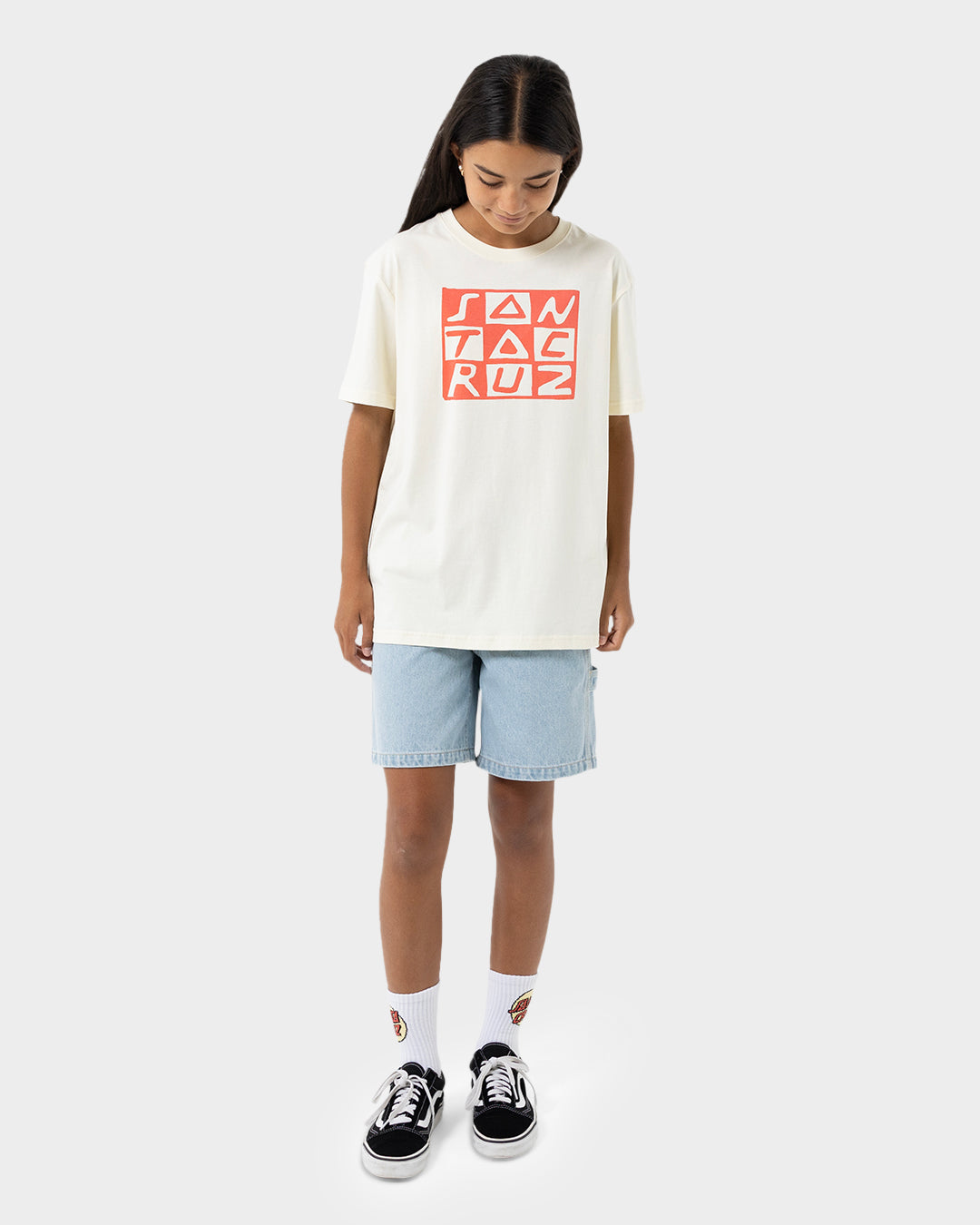 Checker Block Girls Oversize T-shirt Cream