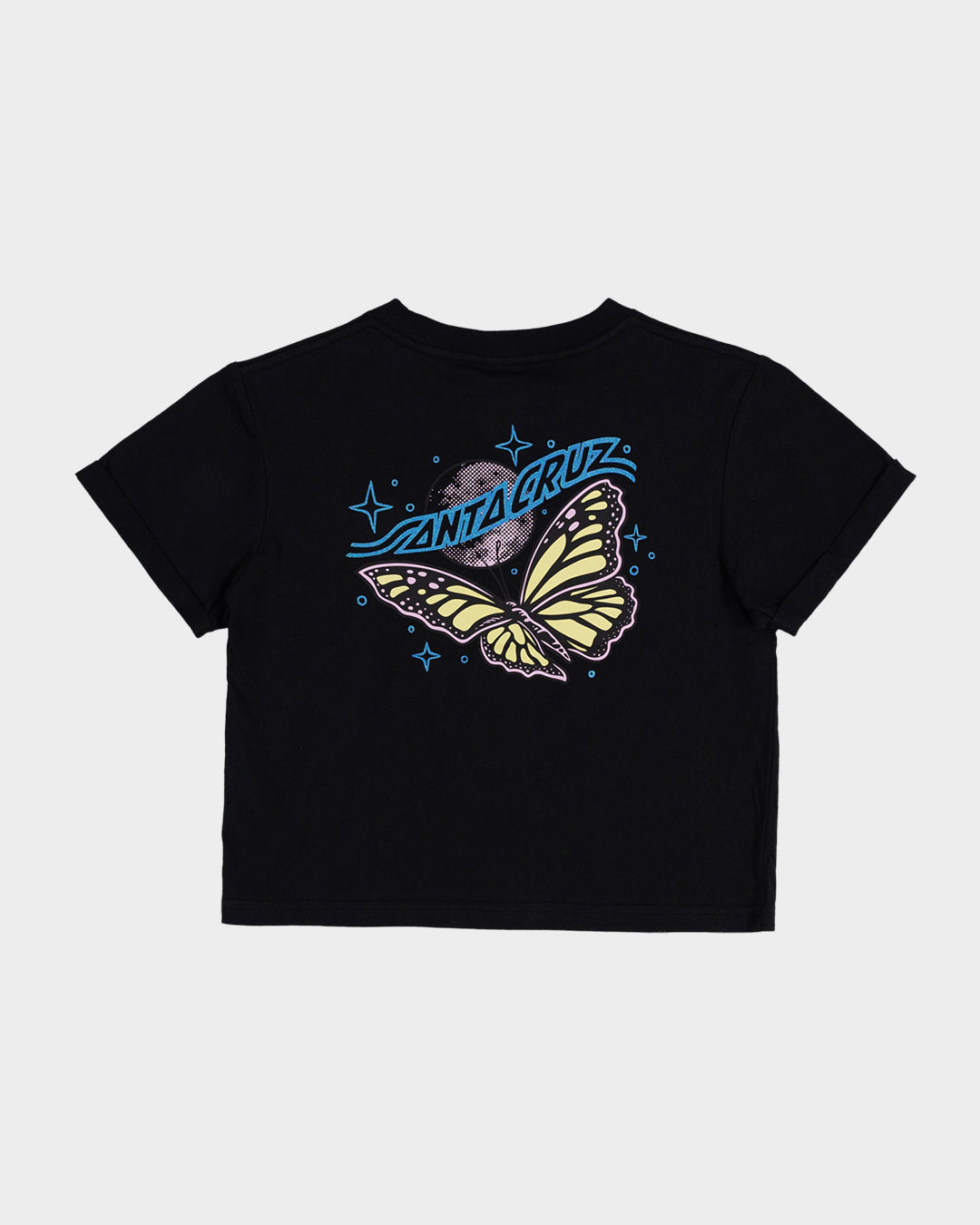 Winged Moon Strip Girls Cropped T-shirt Off Black