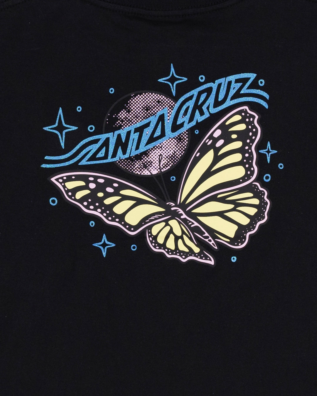 Winged Moon Strip Girls Cropped T-shirt Off Black