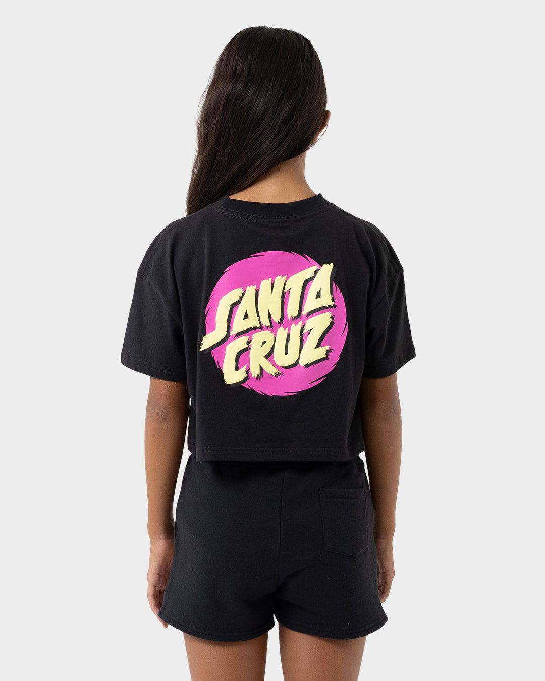Style Dot Girls Oversize Cropped T-shirt Off Black